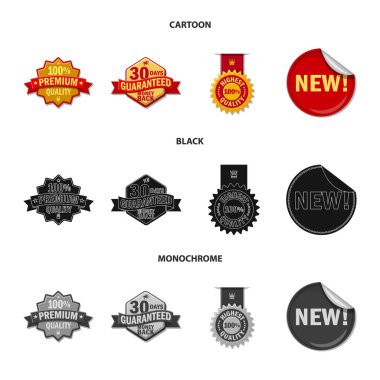 Amblem ve rozet simge vektör Illustration. Hisse senedi için amblem ve etiket vektör simge kümesi.