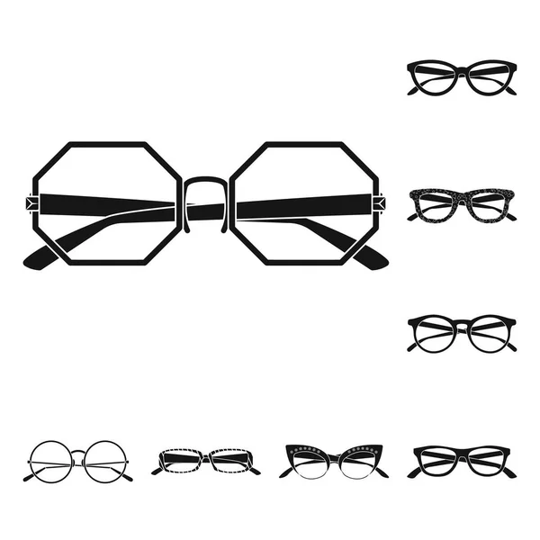 Illustrazione vettoriale dell'icona degli occhiali e degli occhiali da sole. Set di bicchieri e accessori stock symbol per web . — Vettoriale Stock