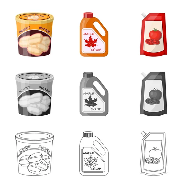 Ilustración vectorial de lata y logotipo de alimentos. Conjunto de lata y paquete de símbolo de stock para web . — Archivo Imágenes Vectoriales