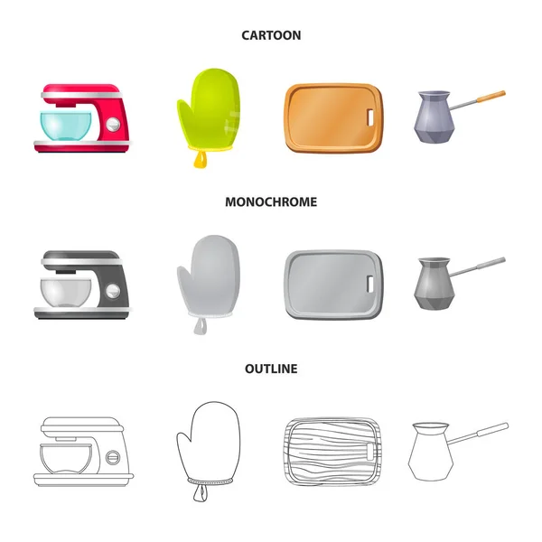 Vector illustratie van keuken en cook teken. Collectie van keuken- en apparatenbouw vector pictogram voor voorraad. — Stockvector