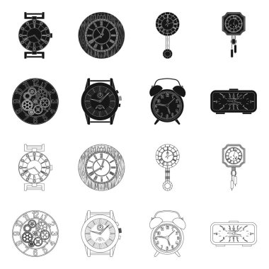 Saat ve saat simge vektör tasarımı. Saat ve daire hisse senedi vektör çizim topluluğu.