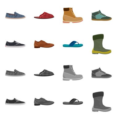 Ayakkabı ve ayakkabı logo vektör tasarımı. Ayakkabı ayarla ve hisse senedi simgesi web için ayak.