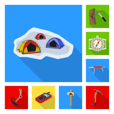 Dağcılık ve tepe simgesi yalıtılmış nesne. Kamp ve dağcılık topluluğu stok vektör çizim.