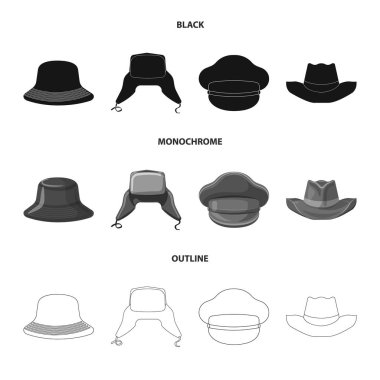 Şapkalar ve kap logosu yalıtılmış nesne. Web için hisse senedi sembolü şapkalar ve aksesuar koleksiyonu.