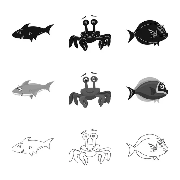 Vector illustration of sea and animal logo. Collection of sea and marine vector icon for stock. — Stock Vector