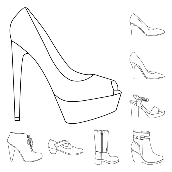 Projeto vetorial de calçado e símbolo de mulher. Coleção de calçado e ícone de vetor de pé para estoque . — Vetor de Stock
