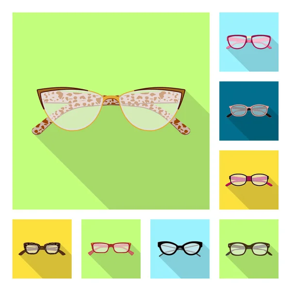 Illustrazione vettoriale degli occhiali e dell'icona della cornice. Set di bicchieri e accessori stock symbol per web . — Vettoriale Stock