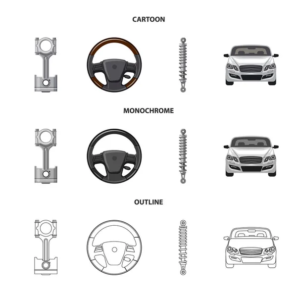 Ilustración vectorial de auto y parte icono. Conjunto de auto y coche símbolo de stock para web . — Vector de stock