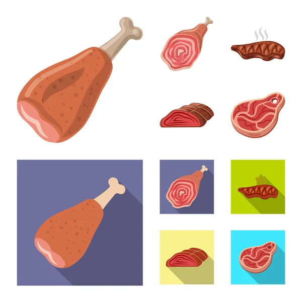 Vectorillustratie van vlees en ham symbool. Set van vlees en koken aandelensymbool voor web. — Stockvector