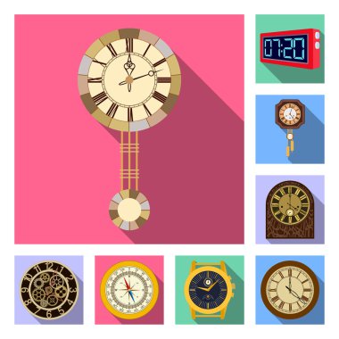 Saat ve saat logo vektör Illustration. Web için saat ve daire hisse senedi simgesi kümesi.