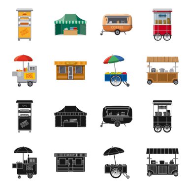 Piyasa ve dış logo vektör tasarımı. Market ve gıda hisse senedi simgesi web için kümesi.