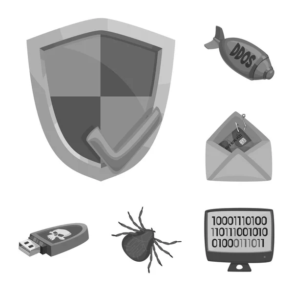 Απομονωμένο αντικείμενο του ιού και ασφαλούς σύνδεσης. Συλλογή ιών και cyber σύμβολο μετοχής για το web. — Διανυσματικό Αρχείο