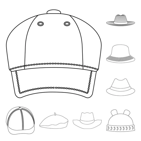 Vektorové ilustrace symbolu pokrývky hlavy a čepici. Pokrývky hlavy a příslušenství vektorové ikony pro stock. — Stockový vektor