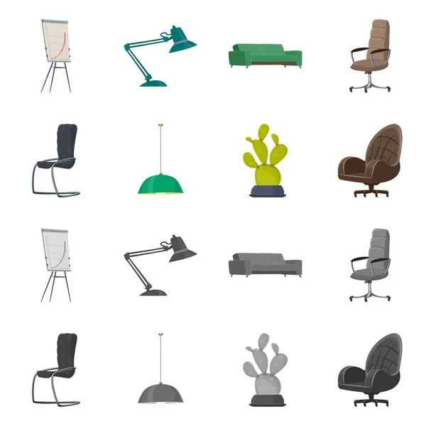 Vektoros illusztráció bútorok és munka ikonra. Gyűjteménye bútorok és otthoni stock vektor illusztráció. — Stock Vector