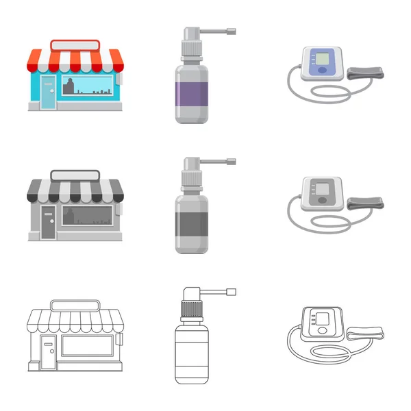 Objeto aislado de farmacia y símbolo del hospital. Colección de farmacia e ilustración del vector de stock de negocio . — Archivo Imágenes Vectoriales