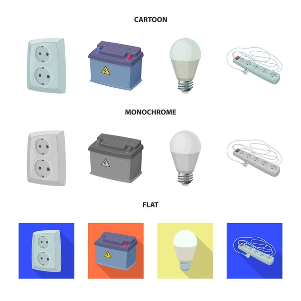 Isolierte Objekt der Elektrizität und elektrische Zeichen. Elektrizitäts- und Energievektorsymbole für Aktien. — Stockvektor