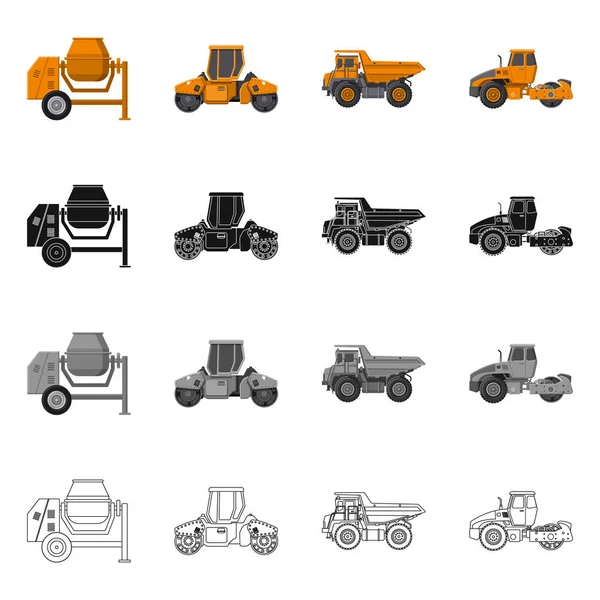 Objet isolé de construction et signe de construction. Ensemble d'illustration vectorielle de stock de construction et de machines . — Image vectorielle