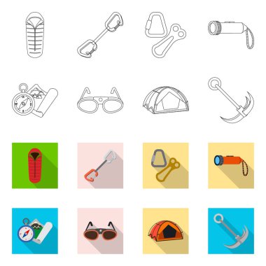 Dağcılık ve tepe sembolü yalıtılmış nesne. Kamp ve dağcılık topluluğu stok vektör çizim.