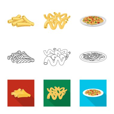 Makarna ve karbonhidrat simge vektör tasarımı. Web için makarna makarna ve hisse senedi simgesi kümesi.