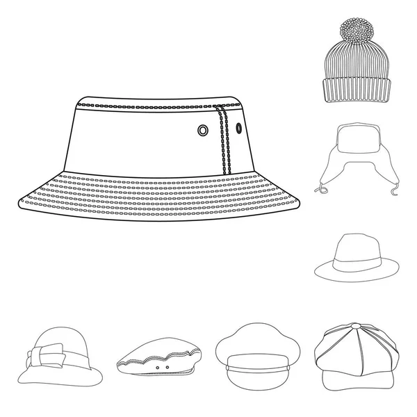 Ilustração vetorial de chapéus e ícones de boné. Coleção de chapéus e acessórios símbolo de estoque para web . —  Vetores de Stock