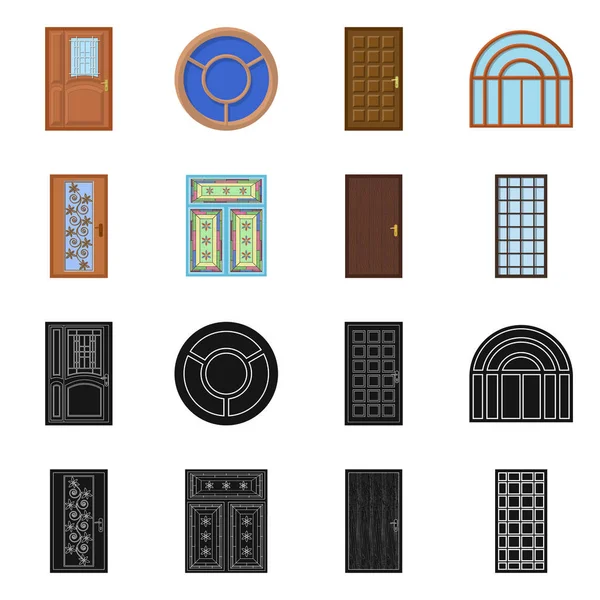 Conception vectorielle de la porte et du logo avant. Collection de porte et illustration vectorielle en bois . — Image vectorielle