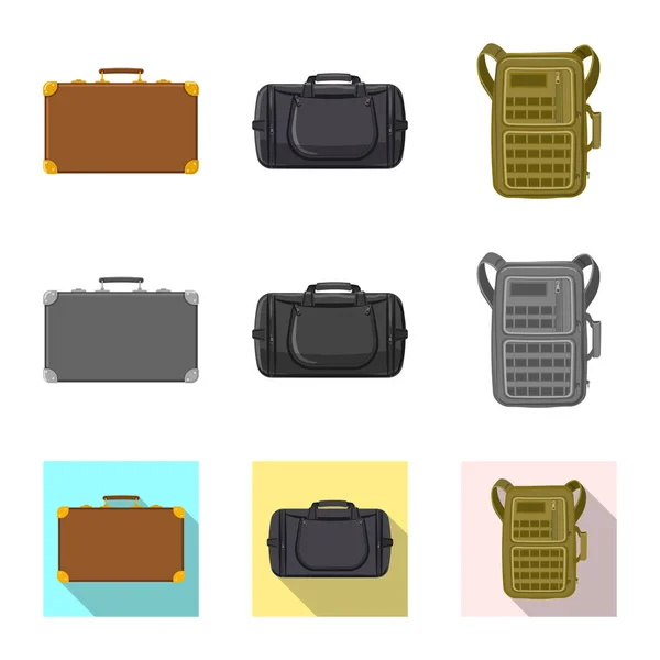 Изолированный предмет чемодана и символ багажа. Коллекция символов чемодана и путевого запаса для интернета . — стоковый вектор