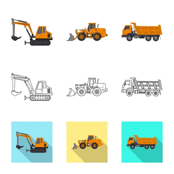 Progettazione vettoriale di costruzione e simbolo di costruzione. Raccolta di icone vettoriali di costruzione e macchine per magazzino . — Vettoriale Stock