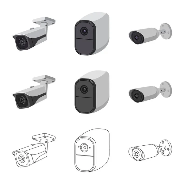 Векторный дизайн видеонаблюдения и символа камеры. Набор изображений с видеонаблюдения и векторной иллюстрации . — стоковый вектор