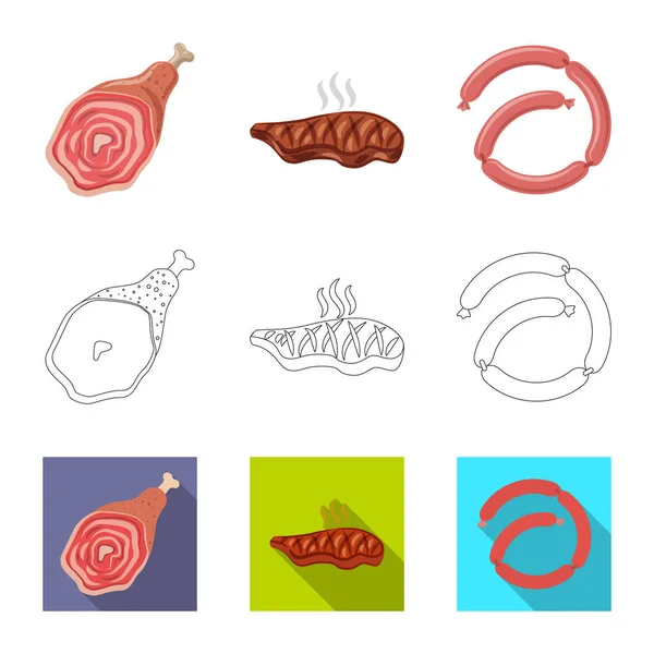 Ilustración vectorial del icono de carne y jamón. Conjunto de carne y cocina icono de vector para la acción . — Vector de stock