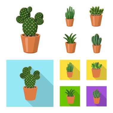 Kaktüs ve pot simge vektör Illustration. Kaktüs ve hisse senedi için kaktüsler vektör simge kümesi.
