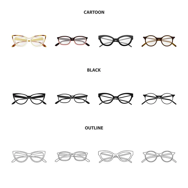 Vektor design av glas och ram ikon. Uppsättning av glasögon och tillbehör vector ikon för lager. — Stock vektor