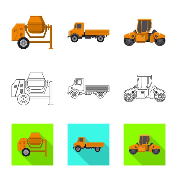 Illustrazione vettoriale del simbolo di costruzione e costruzione. Set di icone vettoriali di costruzione e macchinari per magazzino . — Vettoriale Stock