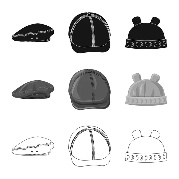 Illustration vectorielle du couvre-chef et du symbole du chapeau. Collection de coiffures et accessoires illustration vectorielle de stock . — Image vectorielle