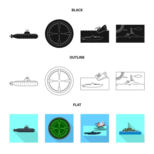Ilustración vectorial de guerra y símbolo del barco. Conjunto de guerra y flota stock vector ilustración . — Vector de stock