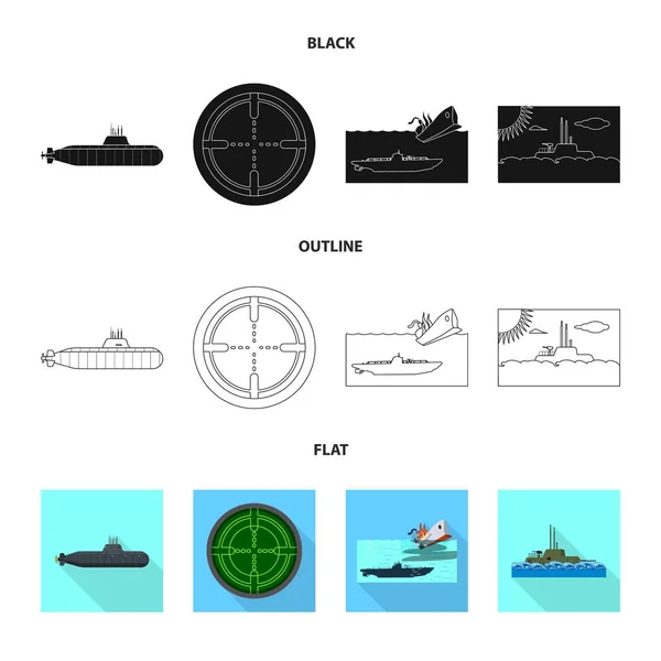 Vectorillustratie van oorlog en schip-symbool. Verzameling van oorlog en vloot voorraad vectorillustratie. — Stockvector