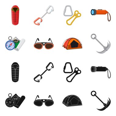 Dağcılık ve tepe logo yalıtılmış nesne. Kamp ve dağcılık topluluğu hisse senedi için vektör simgesi.