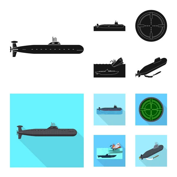Vektor-Illustration von Krieg und Schiffssymbol. Sammlung von Kriegs- und Flottensymbolen für das Web. — Stockvektor