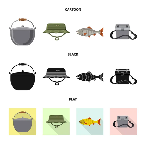 Illustration vectorielle du poisson et logo de la pêche. Collection de poissons et d'équipements symbole stock pour la toile . — Image vectorielle