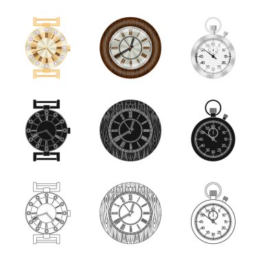 Saat ve saat logo vektör tasarımı. Saat ve daire hisse senedi vektör çizim seti.