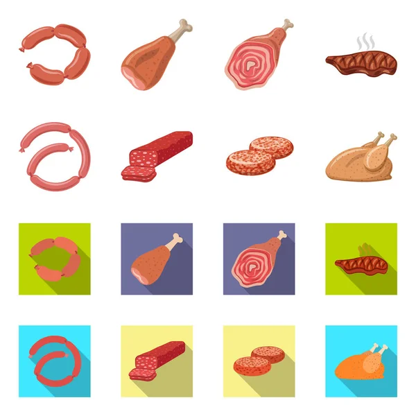 Geïsoleerde object van vlees en ham pictogram. Set van vlees en koken vector pictogram voor voorraad. — Stockvector
