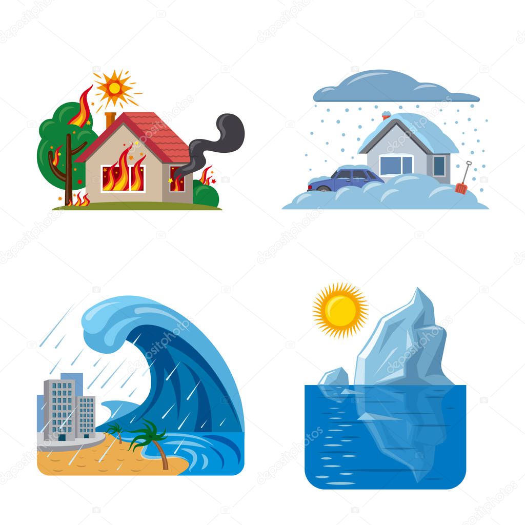Vector illustration of natural and disaster sign. Collection of natural and risk vector icon for stock.