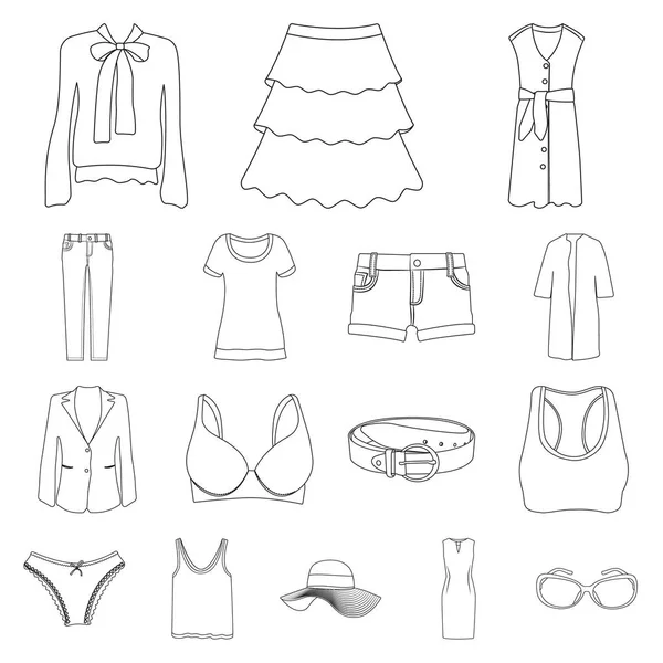 Isolated object of woman and clothing symbol. Set of woman and wear vector icon for stock. — Stock Vector