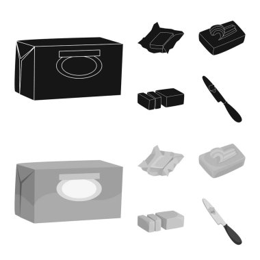 Vektör çizimi krem ve ürün işareti. Kremsi topluluğu ve hisse senedi için çiftlik vektör simgesi.