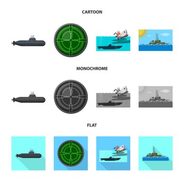 Savaş ve gemi işareti illüstrasyon vektör. Savaş ve filo hisse senedi vektör çizim koleksiyonu.