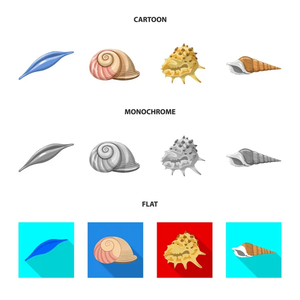 Vektorillustration von Tier und Dekorationssymbol. Set von Tier- und Ozeanvektorsymbolen für Aktien. — Stockvektor