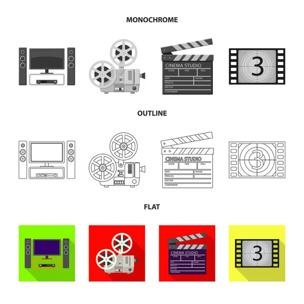 Διανυσματική σχεδίαση της τηλεόρασης και γυρίσματα λογότυπο. Σύνολο της τηλεόρασης και προβολή σύμβολο μετοχής για το web. — Διανυσματικό Αρχείο