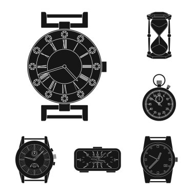Saat ve saat logo yalıtılmış nesne. Saat ve daire hisse senedi vektör çizim topluluğu.