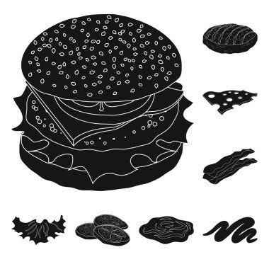 Burger ve sandviç simge vektör tasarımı. Burger kümesi ve hisse senedi için dilim vektör simgesi.