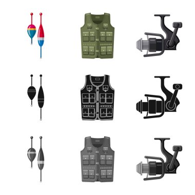 Balık ve balık tutma logo izole nesne. Balık topluluğu ve hisse senedi için ekipman vektör simgesi.