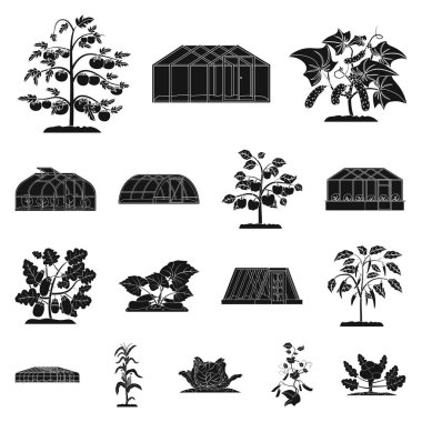 Sera ve bitki simge vektör Illustration. Sera ve hisse senedi için bahçe vektör simge kümesi.